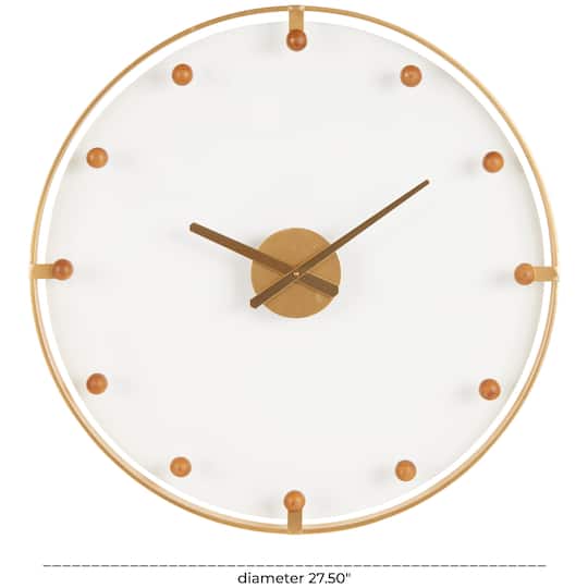 27.5" Gold Metal Decorative Wall Clock with Acrylic Face & Ball Accents